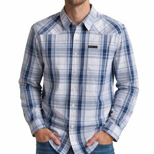 Bench 1989 White Blue Plaid Button-Down Shirt Long Sleeves Cotton Men's Med NWT